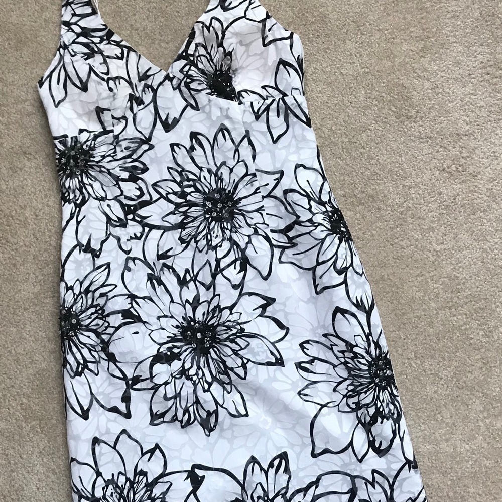Muse Floral Black White Front Beaded Halter Dress